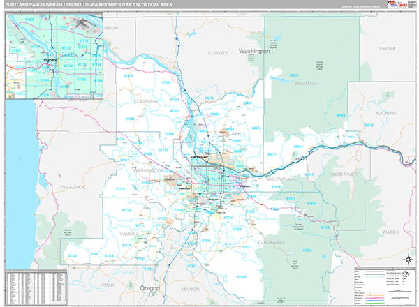 Portland-Vancouver-Hillsboro, OR Metro Area Wall Map